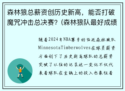 森林狼总薪资创历史新高，能否打破魔咒冲击总决赛？(森林狼队最好成绩)